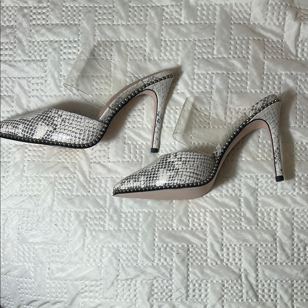 BCBGeneration Black and White Mule Heels with Rhinestones